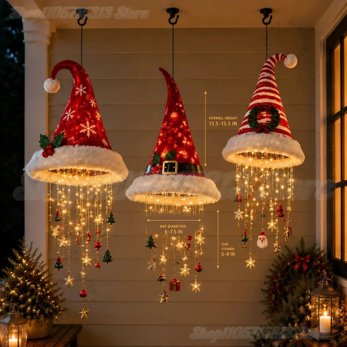 Lighted Santa Hat Hanging Chandelier LED Christmas Decor